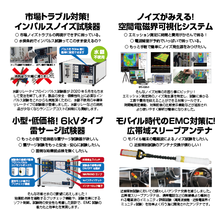 空間電磁界可視化システム 、インパルスノイズ試験器、広帯域スリーブアンテナ、雷サージ試験器