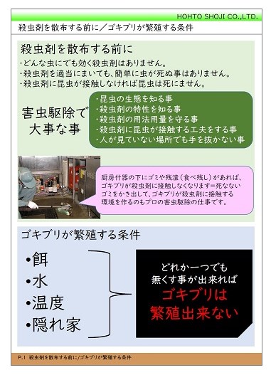 資料 殺虫剤を散布する前に ゴキブリが繁殖する条件 鵬図商事 Powered By イプロス