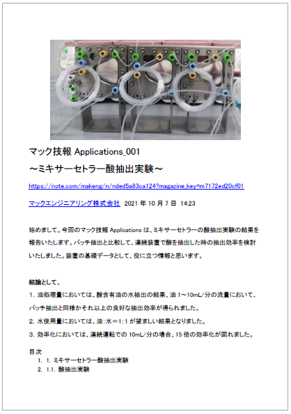 マック技報 Applications ミキサーセトラー酸抽出実験 マックエンジニアリング イプロス医薬食品技術